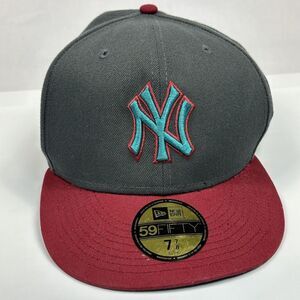 New Era New York Yankees 1999 WS Patch 59FIFTY Gray Hat Size 7 7/8 Turquoise Red